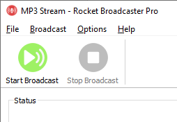 Screenshot of 'Start Broadcast' button in Rocket Broadcaster